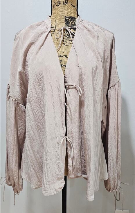 Topshop Tops - Topshop Blouse Cardigan Tie Front, Ruffle, Beige, New, Drop Sleeve , Sz 6, New